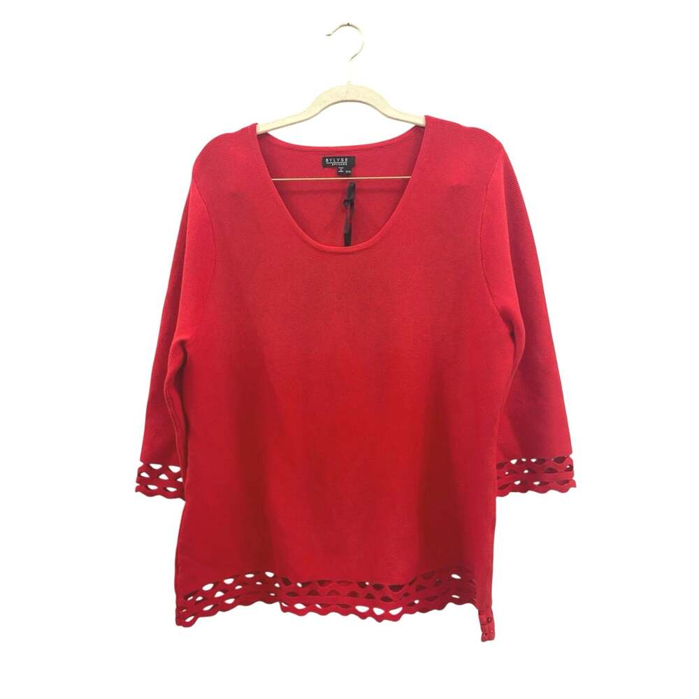 Bylyse Red Scoop-Neck die cut Hem sweater new with tag XL